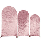 Set of 3 Dusty Rose Crushed Velvet Chiara Backdrop Stand Covers For Round Top Wedding Arches - 5ft, 6ft, 7ft - Bell Racket Store