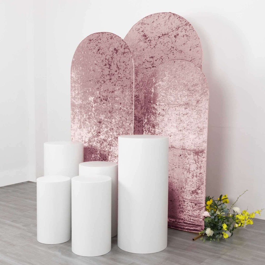 Set of 3 Dusty Rose Crushed Velvet Chiara Backdrop Stand Covers For Round Top Wedding Arches - 5ft, 6ft, 7ft - Bell Racket Store