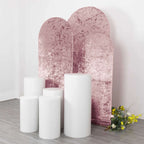Set of 3 Dusty Rose Crushed Velvet Chiara Backdrop Stand Covers For Round Top Wedding Arches - 5ft, 6ft, 7ft - Bell Racket Store