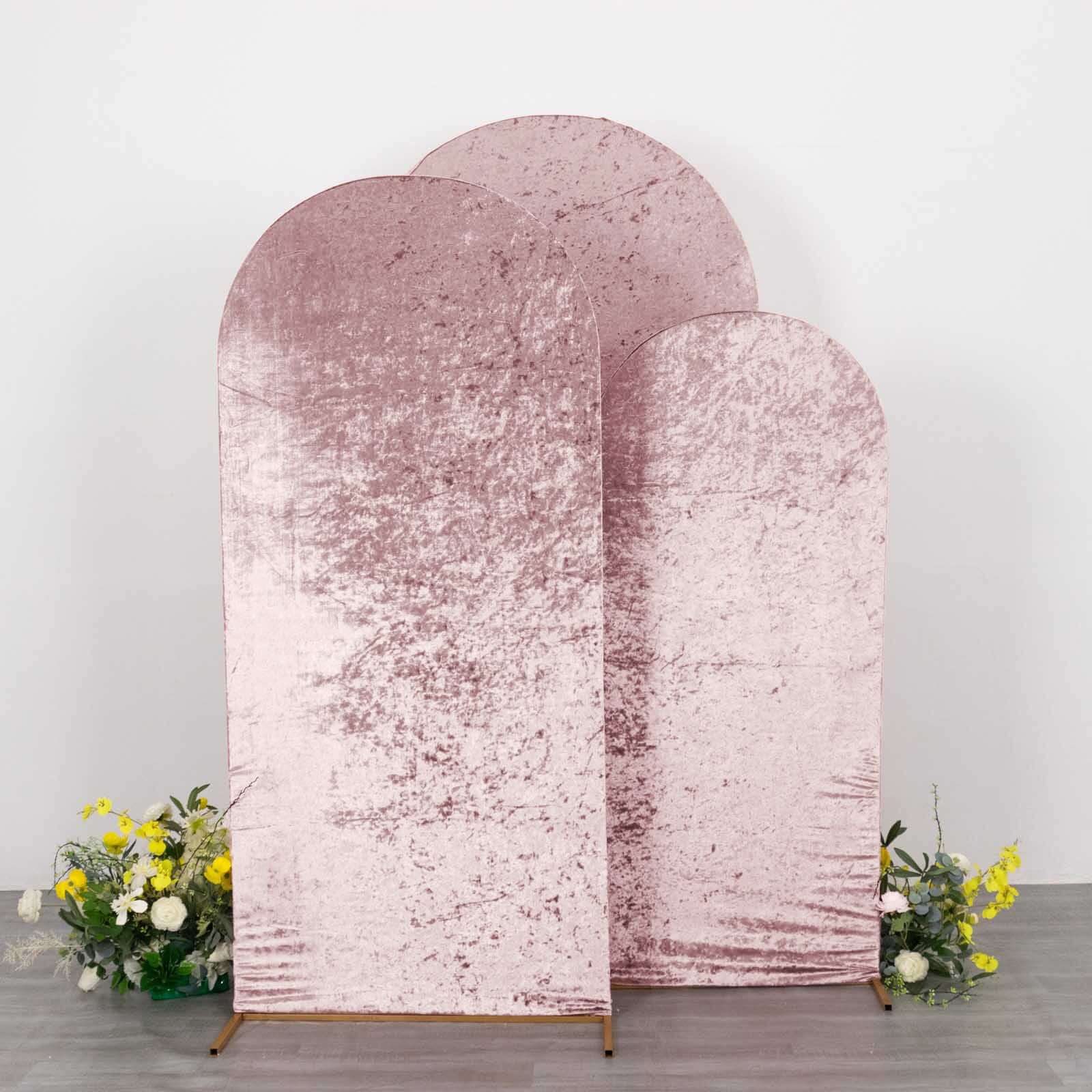 Set of 3 Dusty Rose Crushed Velvet Chiara Backdrop Stand Covers For Round Top Wedding Arches - 5ft, 6ft, 7ft - Bell Racket Store