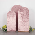 Set of 3 Dusty Rose Crushed Velvet Chiara Backdrop Stand Covers For Round Top Wedding Arches - 5ft, 6ft, 7ft - Bell Racket Store