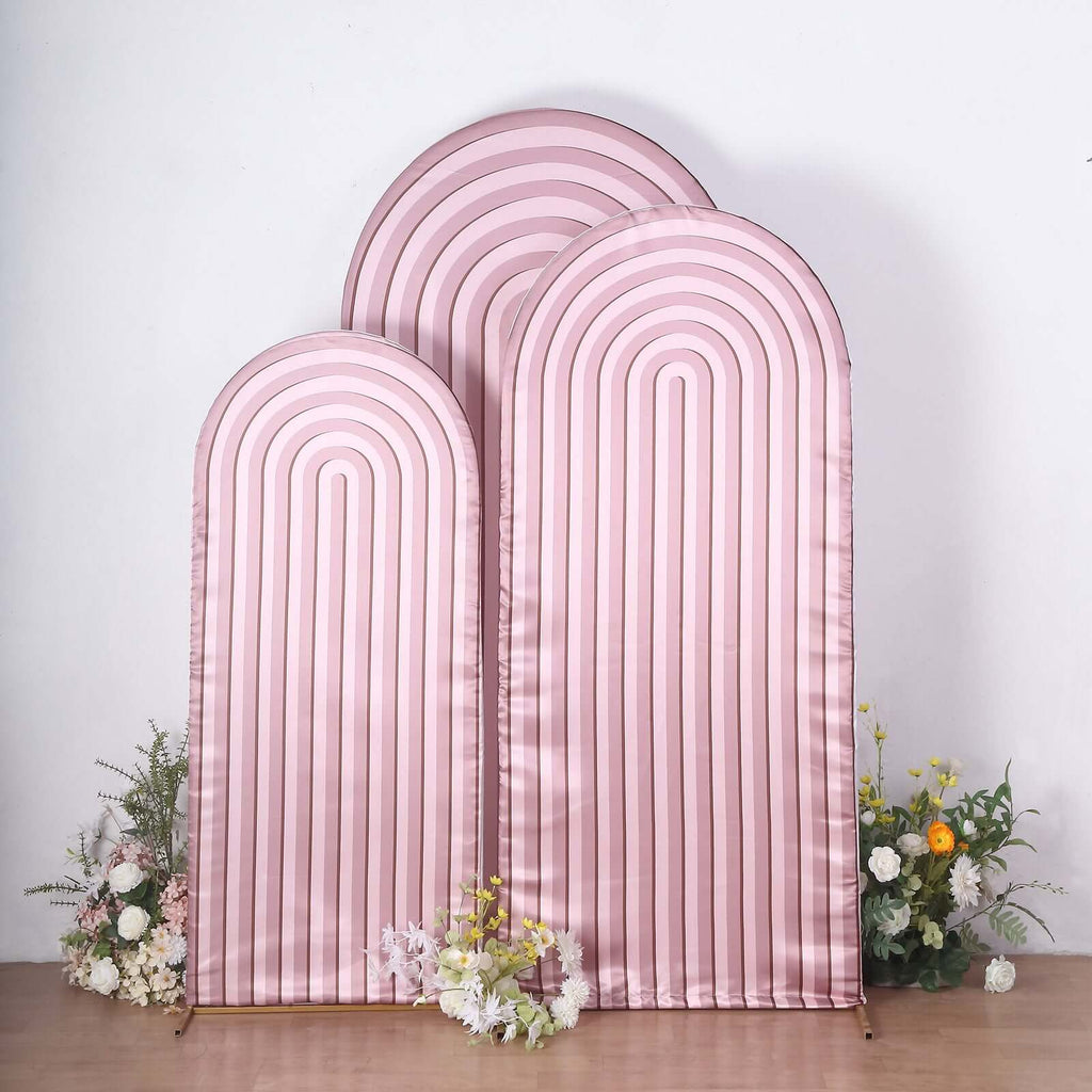 Set of 3 Dusty Rose Ripple Satin Chiara Wedding Arch Covers, Fitted Covers For Round Top Backdrop Stands - 5ft,6ft,7ft - Bell Racket Store
