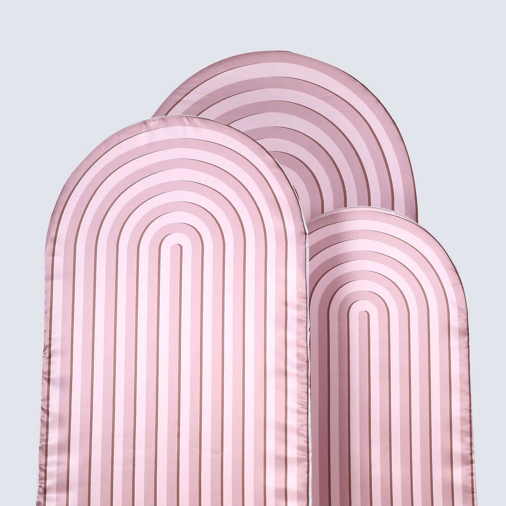 Set of 3 Dusty Rose Ripple Satin Chiara Wedding Arch Covers, Fitted Covers For Round Top Backdrop Stands - 5ft,6ft,7ft - Bell Racket Store