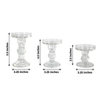 Set of 3 Glass Pillar Candle Holders Clear with Round Tray - Crystal Ball Stem Taper Candlestick Tea Light Stands 3.5", 4.5", 5.5" - Bell Racket Store