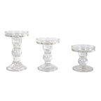 Set of 3 Glass Pillar Candle Holders Clear with Round Tray - Crystal Ball Stem Taper Candlestick Tea Light Stands 3.5", 4.5", 5.5" - Bell Racket Store