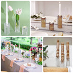 Set of 3 Glass Taper Candle Holders Clear with Gemstone Pattern - Dual Sided Crystal Cylinder Tealight Stands 3", 4", 5.5" - Bell Racket Store