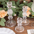 Set of 3 Glass Taper Candle Holders Fluted Design Clear - Ribbed Crystal Candlestick Stands 4", 6", 8" - Bell Racket Store