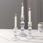 Set of 3 Glass Taper Candle Holders Fluted Design Clear - Ribbed Crystal Candlestick Stands 4", 6", 8" - Bell Racket Store
