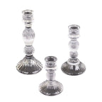 Set of 3 Glass Taper Candle Holders Fluted Design Clear - Ribbed Crystal Candlestick Stands 4", 6", 8" - Bell Racket Store