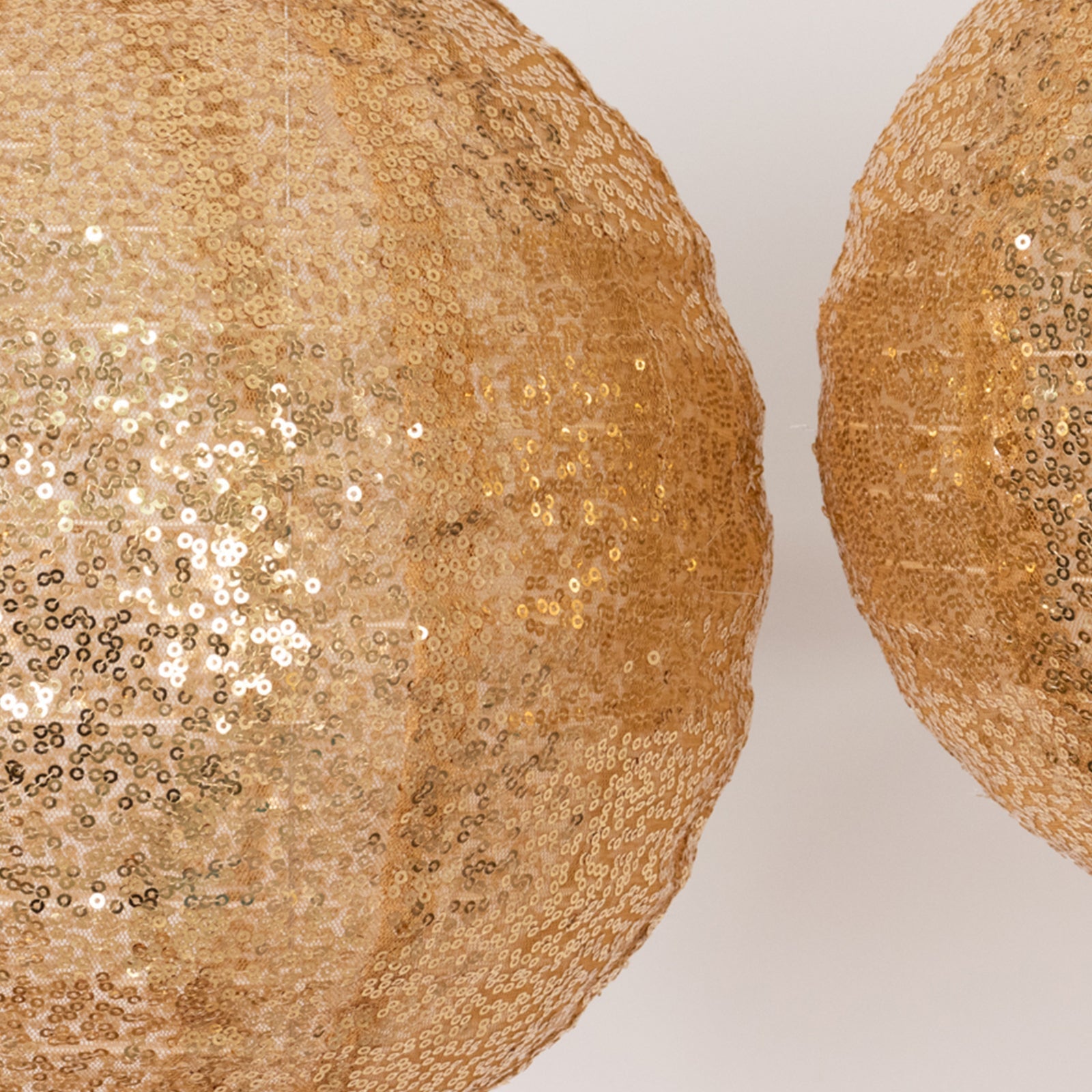 Set of 3 Glitter Gold Sequin Fabric Hanging Lanterns, Decorative Round Foldable Chinese Lantern Lampshades - 8",10",12" - Bell Racket Store