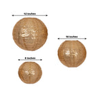 Set of 3 Glitter Gold Sequin Fabric Hanging Lanterns, Decorative Round Foldable Chinese Lantern Lampshades - 8",10",12" - Bell Racket Store