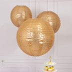 Set of 3 Glitter Gold Sequin Fabric Hanging Lanterns, Large Decorative Round Foldable Chinese Lantern Lampshades - 14",16",20" - Bell Racket Store