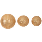 Set of 3 Glitter Gold Sequin Fabric Hanging Lanterns, Large Decorative Round Foldable Chinese Lantern Lampshades - 14",16",20" - Bell Racket Store