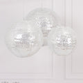 Set of 3 Glitter Silver Sequin Fabric Hanging Lanterns, Decorative Round Foldable Chinese Lantern Lampshades - 8",10",12" - Bell Racket Store