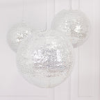 Set of 3 Glitter Silver Sequin Fabric Hanging Lanterns, Decorative Round Foldable Chinese Lantern Lampshades - 8",10",12" - Bell Racket Store