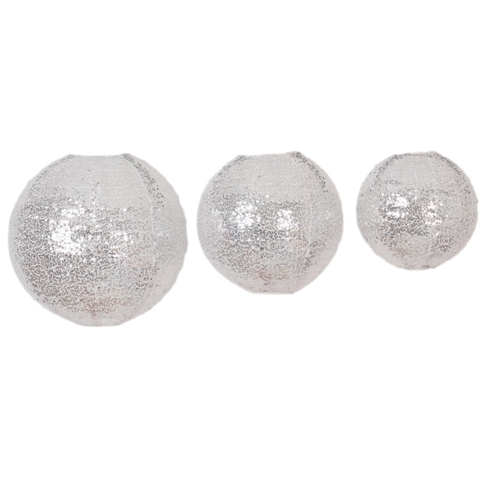 Set of 3 Glitter Silver Sequin Fabric Hanging Lanterns, Decorative Round Foldable Chinese Lantern Lampshades - 8",10",12" - Bell Racket Store