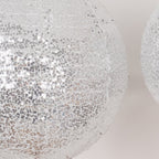 Set of 3 Glitter Silver Sequin Fabric Hanging Lanterns, Decorative Round Foldable Chinese Lantern Lampshades - 8",10",12" - Bell Racket Store