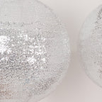 Set of 3 Glitter Silver Sequin Fabric Hanging Lanterns, Large Decorative Round Foldable Chinese Lantern Lampshades - 14",16",20" - Bell Racket Store