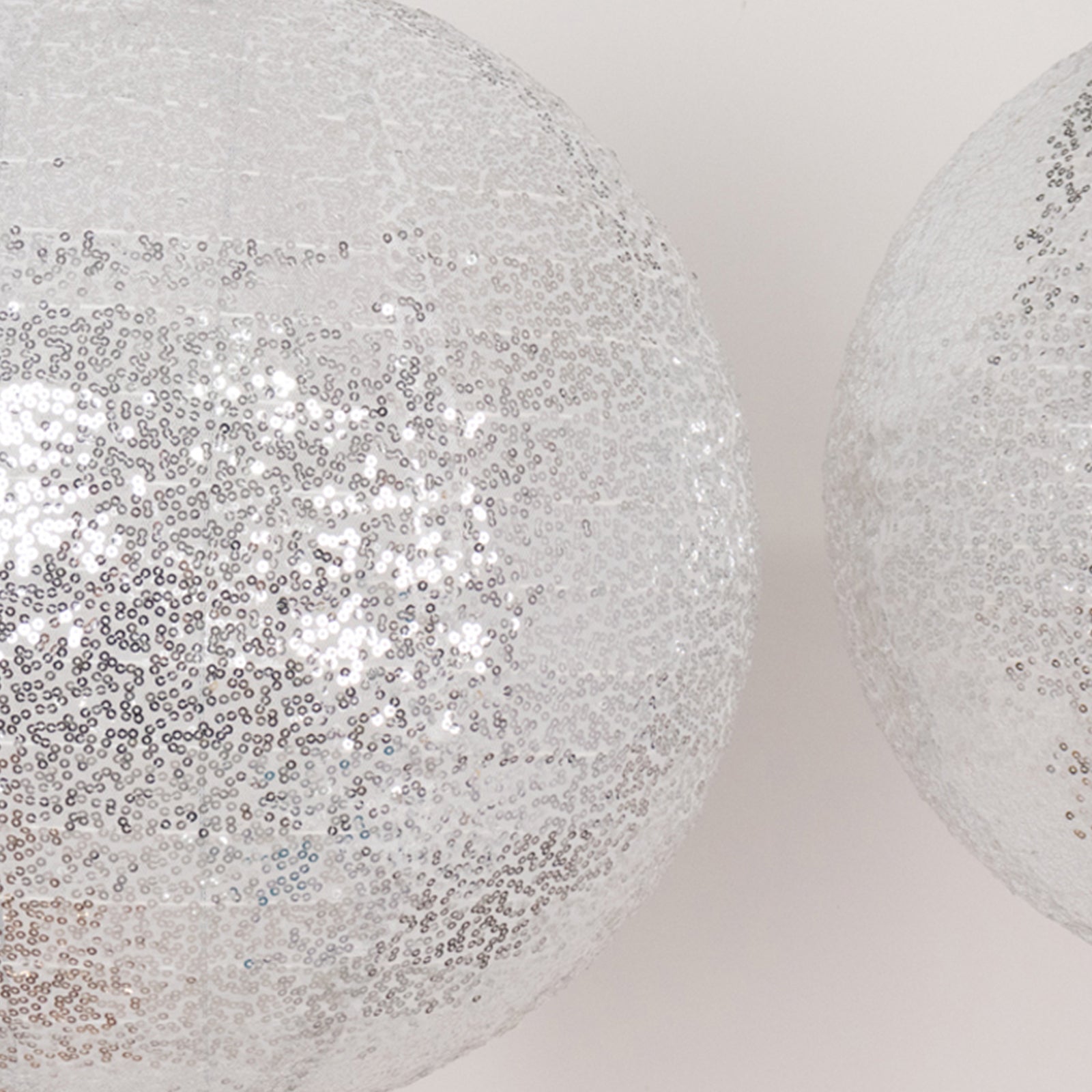 Set of 3 Glitter Silver Sequin Fabric Hanging Lanterns, Large Decorative Round Foldable Chinese Lantern Lampshades - 14",16",20" - Bell Racket Store