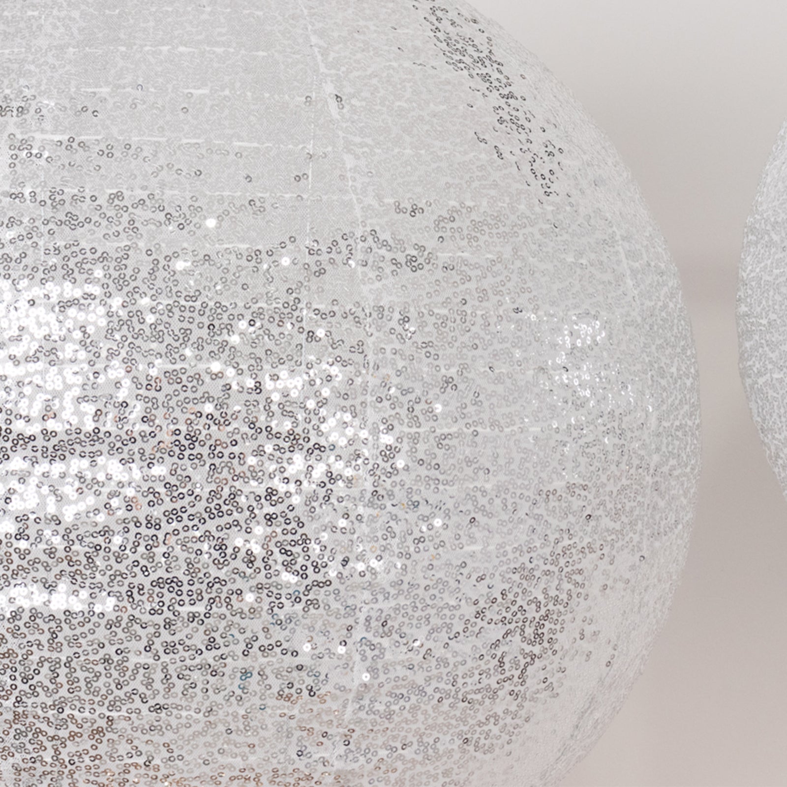 Set of 3 Glitter Silver Sequin Fabric Hanging Lanterns, Large Decorative Round Foldable Chinese Lantern Lampshades - 14",16",20" - Bell Racket Store