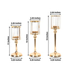 Set of 3 Gold Crystal Pendant Hurricane Candle Holders, Elegant Cylindrical Design for Pillar Candles, Decorative Table Centerpieces - 11",13",15" - Bell Racket Store