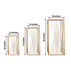 Set of 3 Gold Metal Rectangular Plant Stands with Geometric Crossed Lines Pattern, Nesting Cake Dessert Tables Floral Display Stands - 19",27",35" - Bell Racket Store