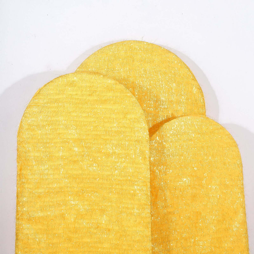 Set of 3 Gold Metallic Fringe Chiara Wedding Arch Covers, Fitted Covers For Round Top Backdrop Stands - 5ft, 6ft, 7ft - Bell Racket Store