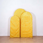 Set of 3 Gold Metallic Fringe Chiara Wedding Arch Covers, Fitted Covers For Round Top Backdrop Stands - 5ft, 6ft, 7ft - Bell Racket Store