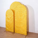 Set of 3 Gold Metallic Fringe Chiara Wedding Arch Covers, Fitted Covers For Round Top Backdrop Stands - 5ft, 6ft, 7ft - Bell Racket Store