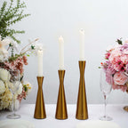 Set of 3 Hourglass Taper Candle Holders Gold Metal Nordic European Design - Tabletop Decor 8", 9", 11" - Bell Racket Store