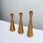 Set of 3 Hourglass Taper Candle Holders Gold Metal Nordic European Design - Tabletop Decor 8", 9", 11" - Bell Racket Store