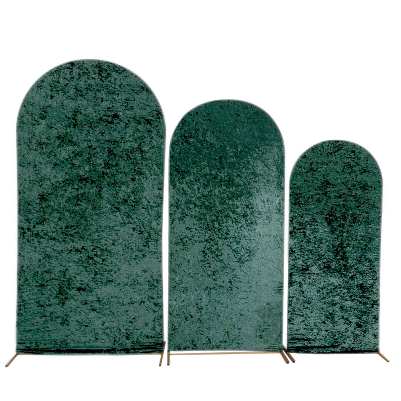 Set of 3 Hunter Emerald Green Crushed Velvet Chiara Backdrop Stand Covers For Round Top Wedding Arches - 5ft, 6ft, 7ft - Bell Racket Store