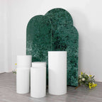 Set of 3 Hunter Emerald Green Crushed Velvet Chiara Backdrop Stand Covers For Round Top Wedding Arches - 5ft, 6ft, 7ft - Bell Racket Store