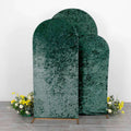 Set of 3 Hunter Emerald Green Crushed Velvet Chiara Backdrop Stand Covers For Round Top Wedding Arches - 5ft, 6ft, 7ft - Bell Racket Store