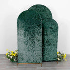 Set of 3 Hunter Emerald Green Crushed Velvet Chiara Backdrop Stand Covers For Round Top Wedding Arches - 5ft, 6ft, 7ft - Bell Racket Store