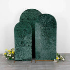 Set of 3 Hunter Emerald Green Crushed Velvet Chiara Backdrop Stand Covers For Round Top Wedding Arches - 5ft, 6ft, 7ft - Bell Racket Store