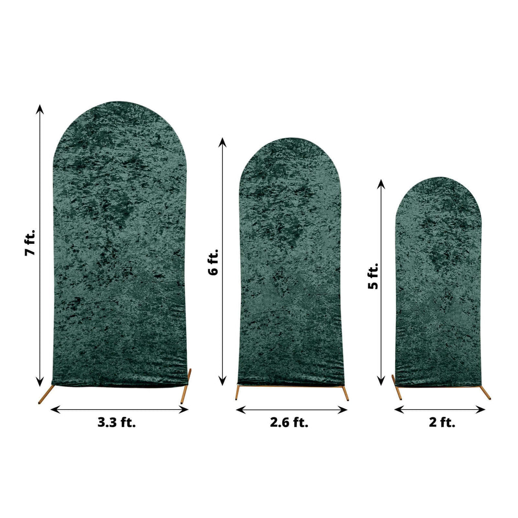 Set of 3 Hunter Emerald Green Crushed Velvet Chiara Backdrop Stand Covers For Round Top Wedding Arches - 5ft, 6ft, 7ft - Bell Racket Store