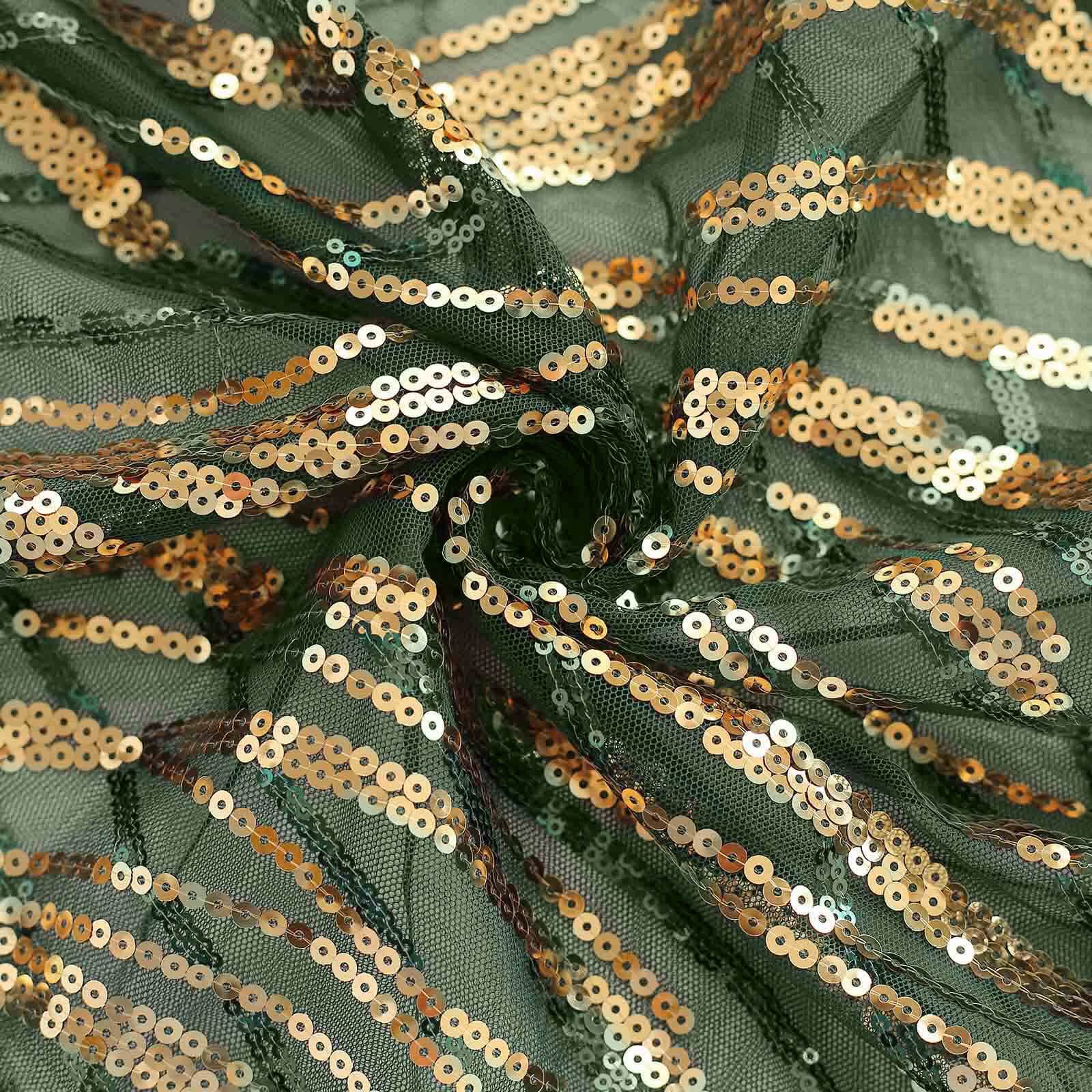 Set of 3 Hunter Emerald Green Wave Mesh Chiara Wedding Arch Covers With Gold Embroidered Sequins, Fitted Covers For Round Top Backdrop Stands - 5ft,6ft,7ft - Bell Racket Store