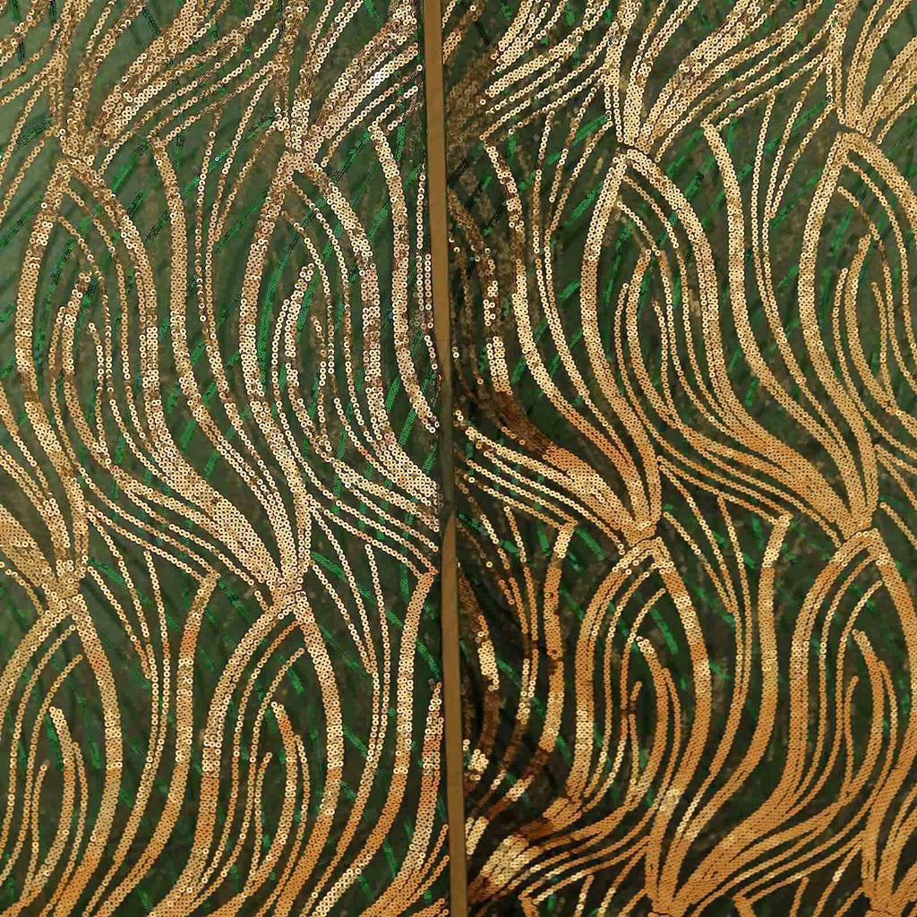 Set of 3 Hunter Emerald Green Wave Mesh Chiara Wedding Arch Covers With Gold Embroidered Sequins, Fitted Covers For Round Top Backdrop Stands - 5ft,6ft,7ft - Bell Racket Store