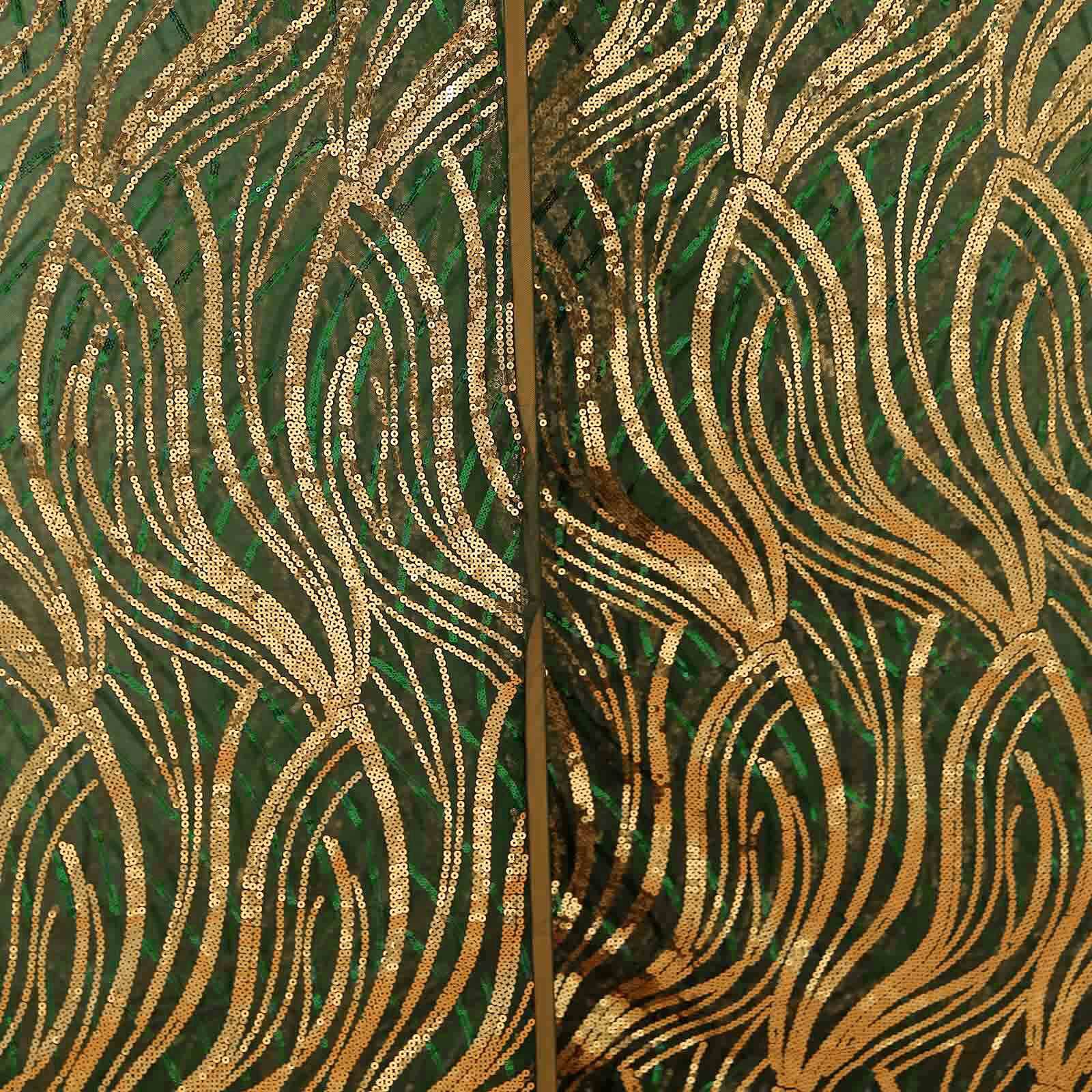 Set of 3 Hunter Emerald Green Wave Mesh Chiara Wedding Arch Covers With Gold Embroidered Sequins, Fitted Covers For Round Top Backdrop Stands - 5ft,6ft,7ft - Bell Racket Store