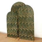 Set of 3 Hunter Emerald Green Wave Mesh Chiara Wedding Arch Covers With Gold Embroidered Sequins, Fitted Covers For Round Top Backdrop Stands - 5ft,6ft,7ft - Bell Racket Store