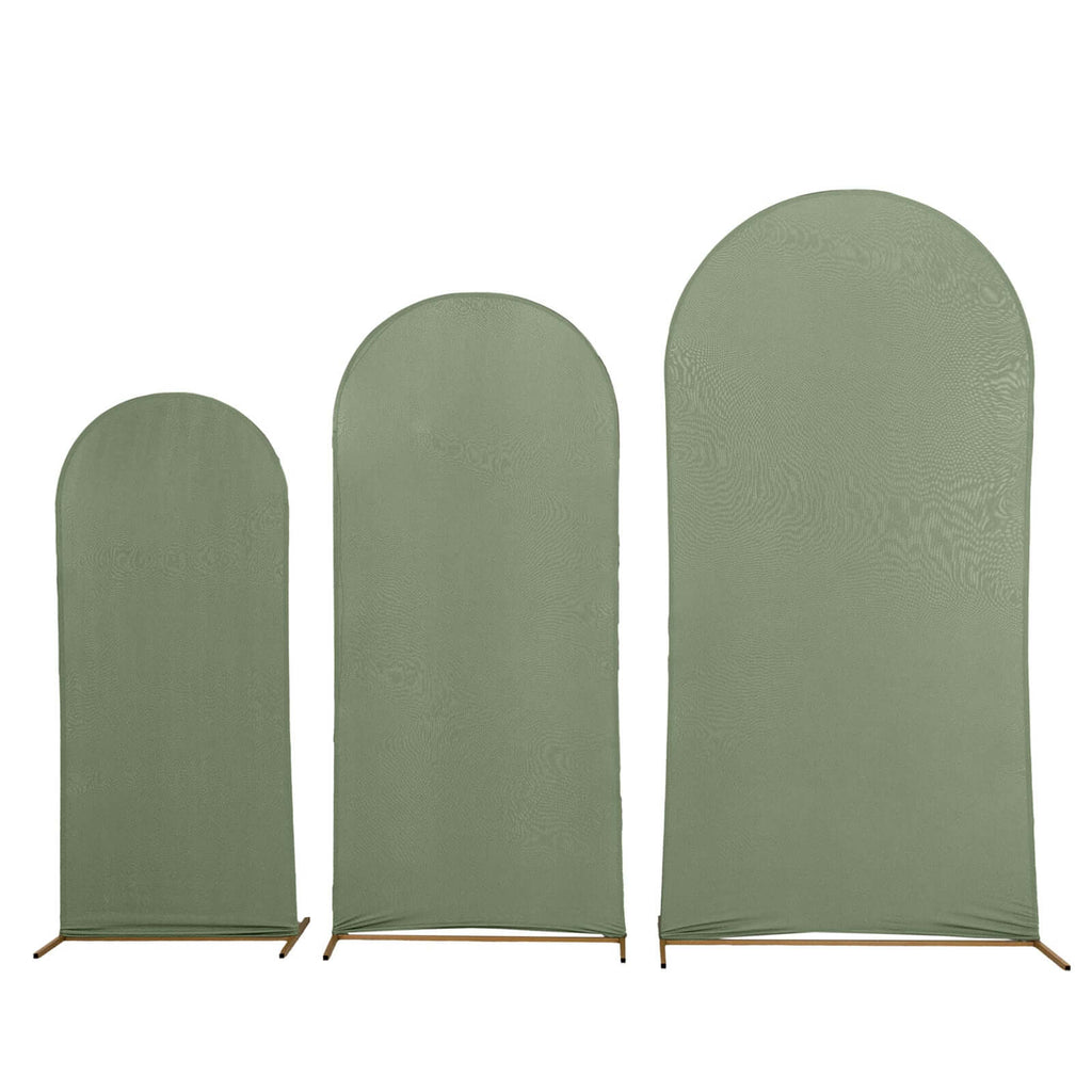 Set of 3 Matte Dusty Sage Green Spandex Fitted Chiara Backdrop Stand Cover For Round Top Wedding Arch - 5ft, 6ft, 7ft - Bell Racket Store