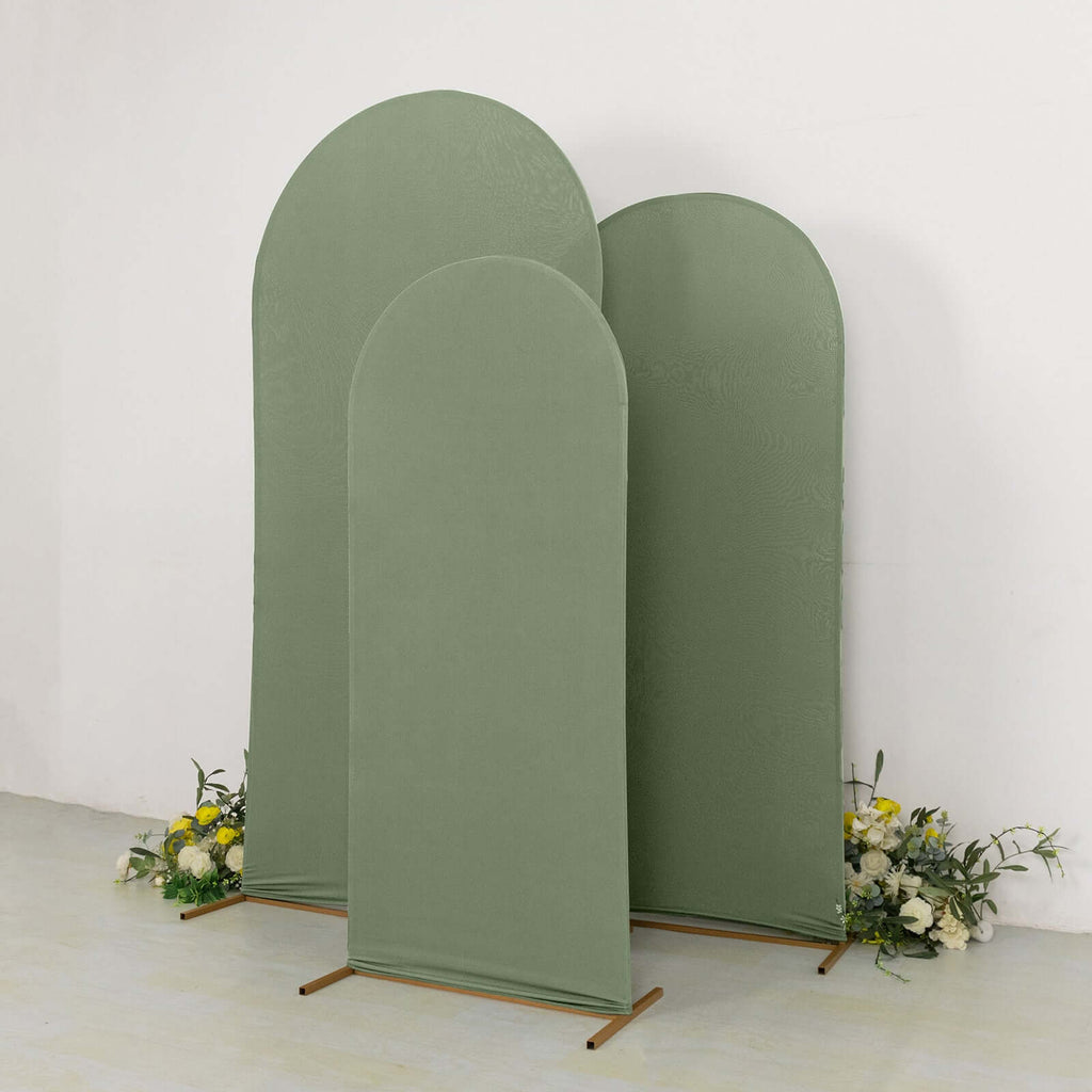 Set of 3 Matte Dusty Sage Green Spandex Fitted Chiara Backdrop Stand Cover For Round Top Wedding Arch - 5ft, 6ft, 7ft - Bell Racket Store
