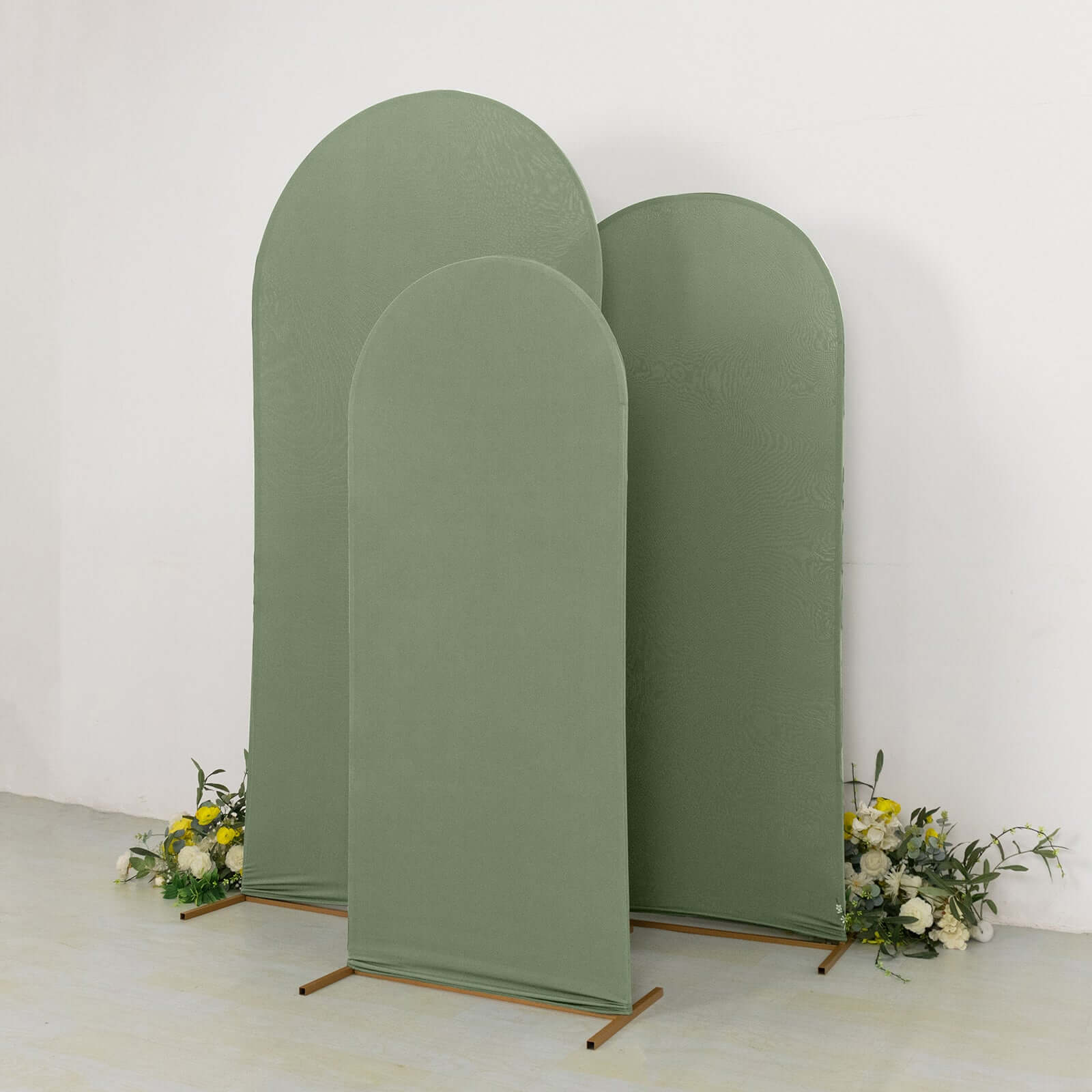 Set of 3 Matte Dusty Sage Green Spandex Fitted Chiara Backdrop Stand Cover For Round Top Wedding Arch - 5ft, 6ft, 7ft - Bell Racket Store