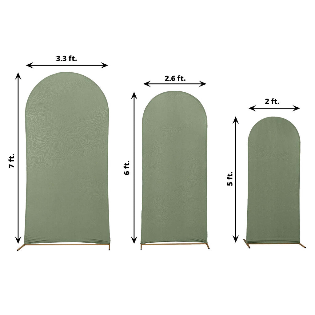 Set of 3 Matte Dusty Sage Green Spandex Fitted Chiara Backdrop Stand Cover For Round Top Wedding Arch - 5ft, 6ft, 7ft - Bell Racket Store