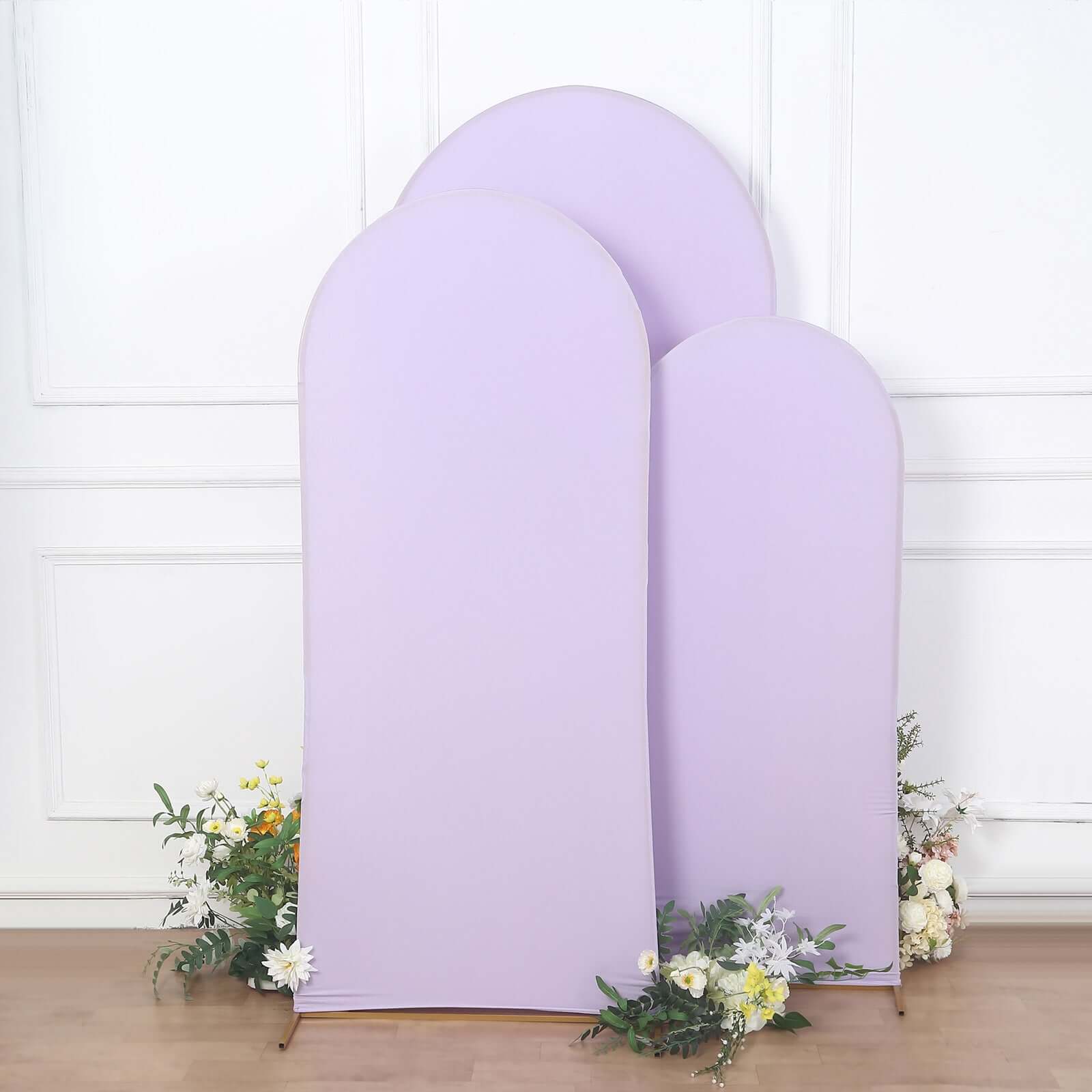 Set of 3 Matte Lavender Lilac Spandex Fitted Chiara Backdrop Stand Covers For Round Top Wedding Arch - 5ft, 6ft, 7ft - Bell Racket Store