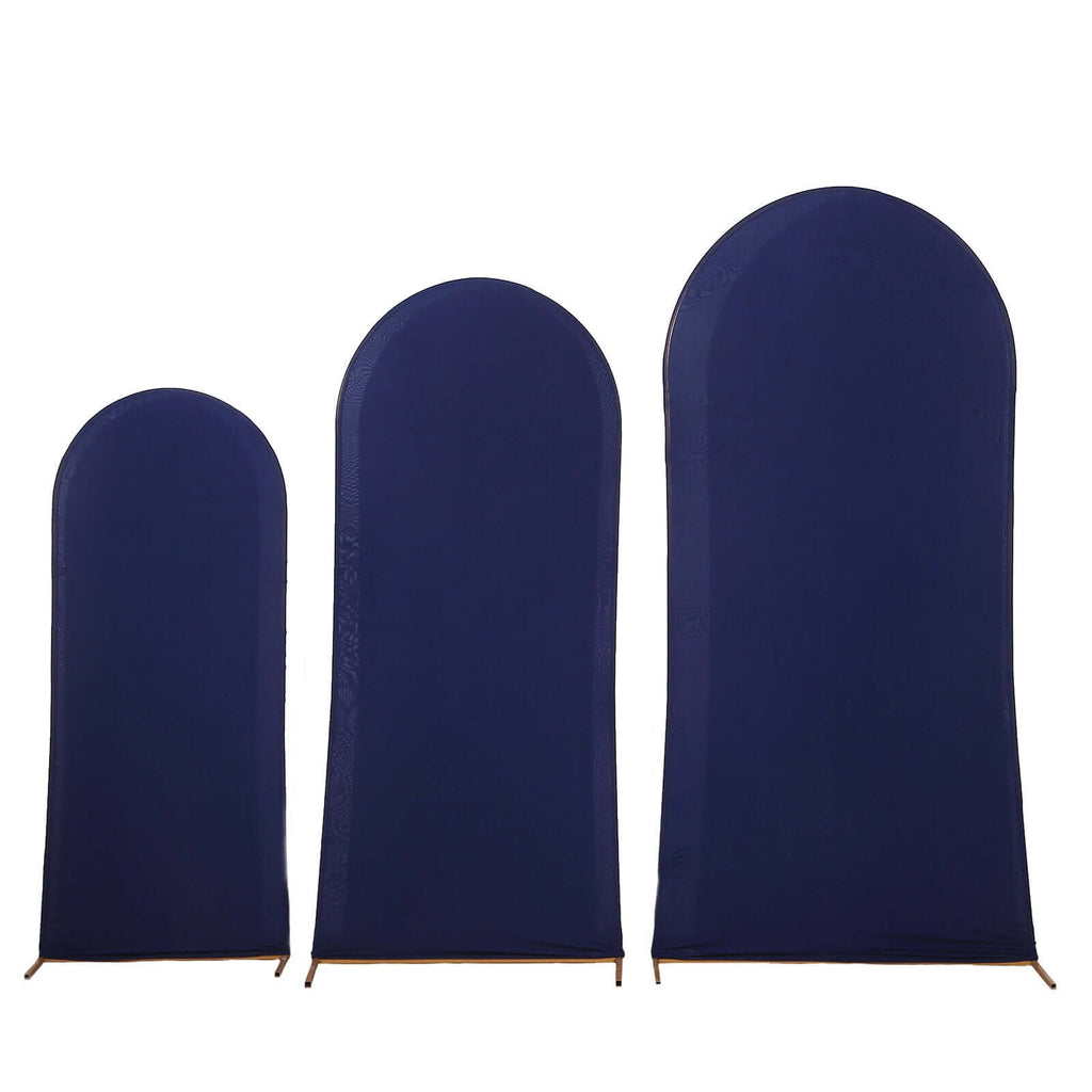 Set of 3 Matte Navy Blue Spandex Fitted Chiara Backdrop Stand Covers For Round Top Wedding Arch - 5ft, 6ft, 7ft - Bell Racket Store