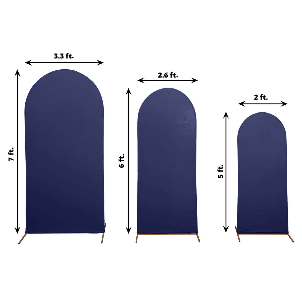Set of 3 Matte Navy Blue Spandex Fitted Chiara Backdrop Stand Covers For Round Top Wedding Arch - 5ft, 6ft, 7ft - Bell Racket Store