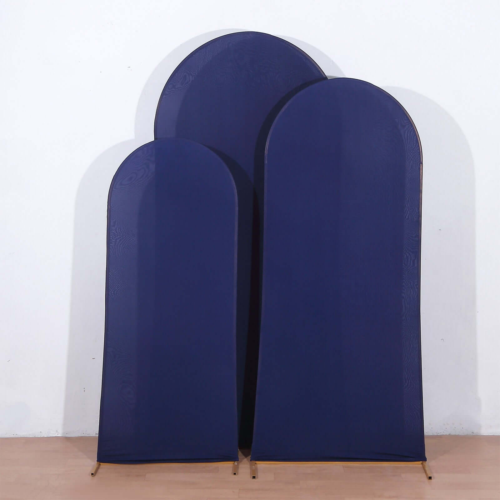 Set of 3 Matte Navy Blue Spandex Fitted Chiara Backdrop Stand Covers For Round Top Wedding Arch - 5ft, 6ft, 7ft - Bell Racket Store