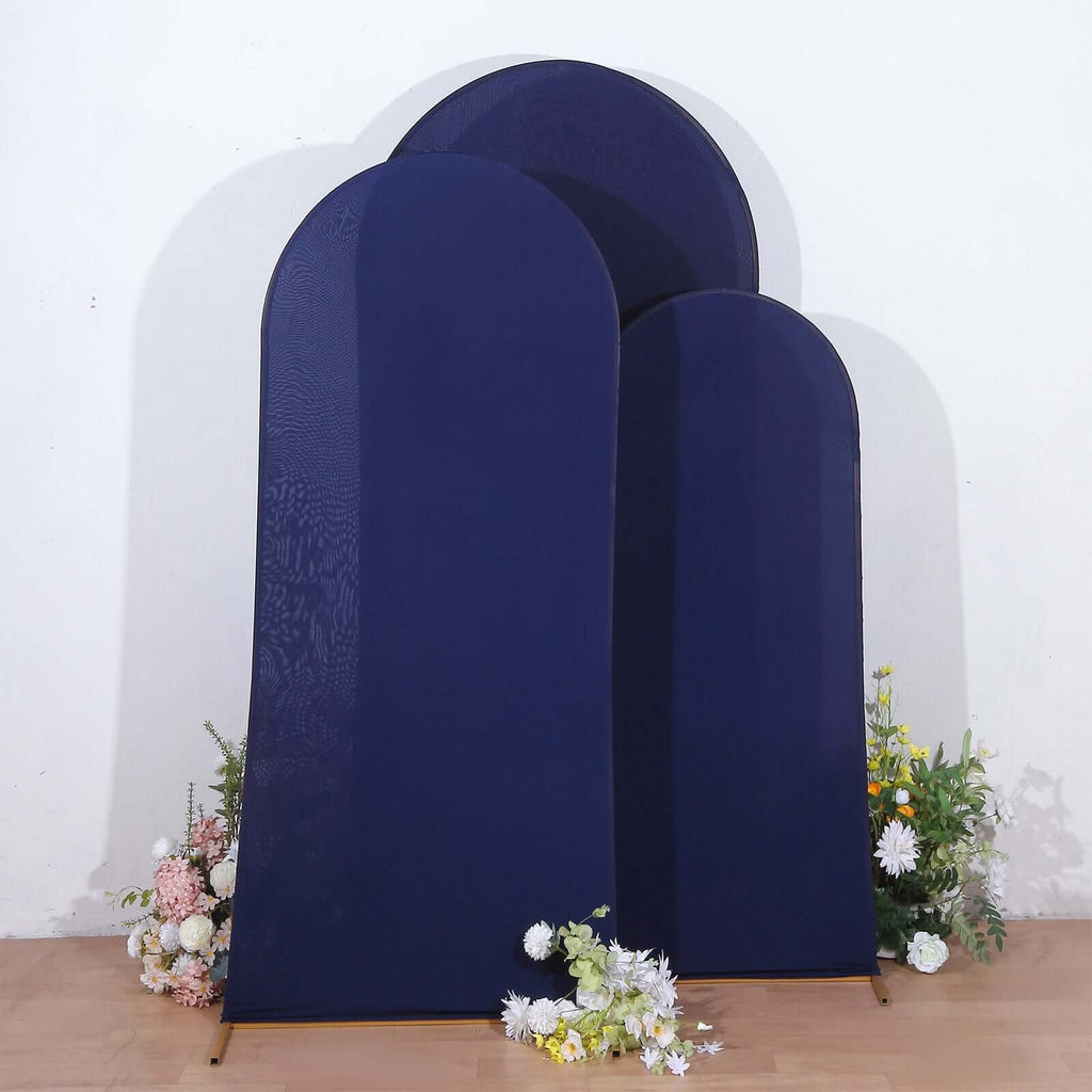 Set of 3 Matte Navy Blue Spandex Fitted Chiara Backdrop Stand Covers For Round Top Wedding Arch - 5ft, 6ft, 7ft - Bell Racket Store